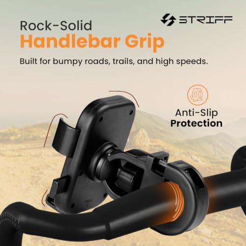Image of STRIFF UltraMount Bike Mobile Holder with Push Button Release, Adjustable Height, 360 Rotation, One-Hand Lock, Anti-Shake Secure Handlebar Mount for Motorcycle, Bicycle & All Smartphones