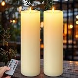 14' x 4' Large Outdoor Candles, Waterproof Flickering LED Flameless Candles with Timer, Battery Operated Candles with Remote Control Realistic Fake Pillar for Patio Porch Lanterns, Ivory 2 Pack