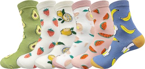 Joylife Fruit Embroidered Crew Socks Cute Pattern Quartz Sock Funny Dress Socks for Women, Ladies, Girls
