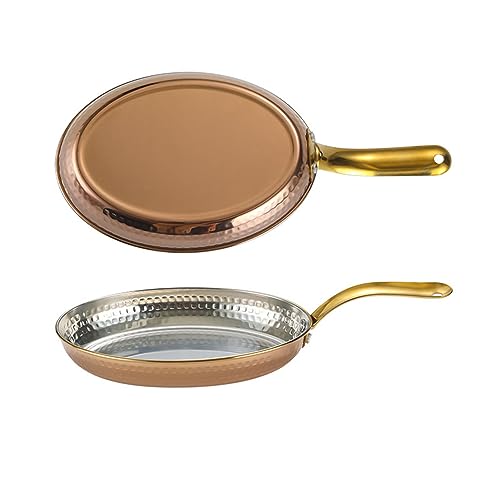 QHQQXN Spanish Paella Pan Skillet 304 Stainless Steel Non Stick Seafood Dish Cookware for Home Restaurants and Camping Silver 16cm Tray(Rose Gold 16cm)