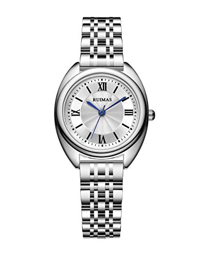 Women's Silver Watch White Face Stainless Steel Band Automatic Wrist Watch for Women Fashion Analog Quartz Waterproof Watch with Mesh Bracelet Wrist Watch