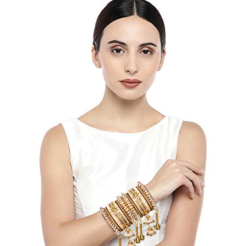 Image of Peora Velvet Matching Kundan Floral Silk Thread Chura Bangle Set for Women (2.8 inch)