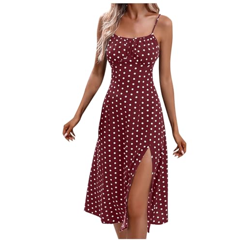 Generisch 2025 Vestido sexy para mujer con dobladillo punteado estampado floral, con ligueros de encaje, cintura estrecha, ropa de maternidad para mujer, vestido de verano, Rojo sandía, S