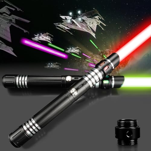 beibijio 2PC Sabre Laser pour Enfants, 2025 Nouveau 2 en 1 Sabre Laser avec 15 Couleurs, 4 Modes et Sons, poignée en métal USB-C, Double Lame, Cadeau pour Enfants et Adultes, fêtes de Noël