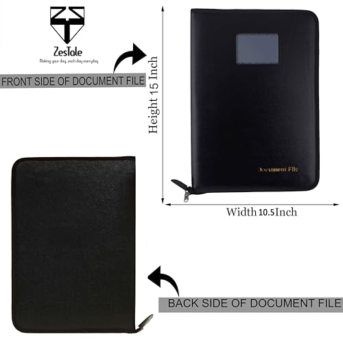 Image of ZesTale PU Leather Multipurpose Professional File Folders for Certificates | Documents Holder| Portfolio Executive File Legal Size (24 Leaves, 45 Micron) (Set of 1, Black)(Size-FS-Bigger Than A4)