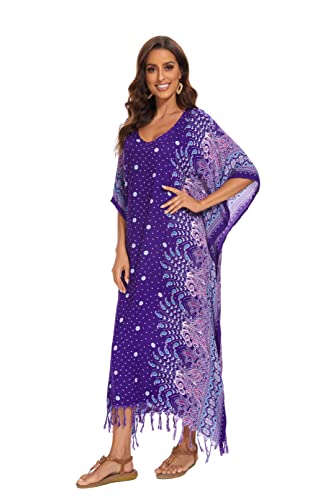 Image of Beautybatik Boho Flora Printed Women Plus Size Kaftan Kimono Loungewear Maxi Long Dress Size XL to 4X