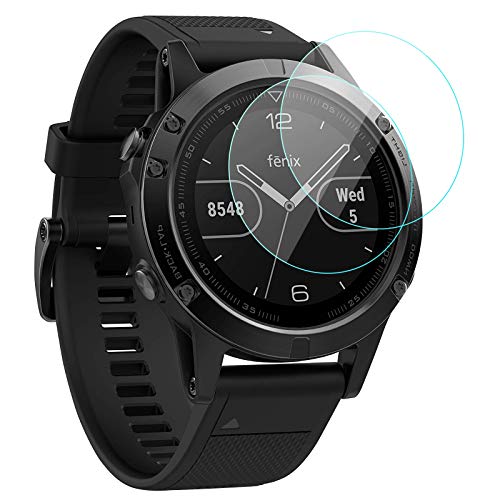 KIMILAR Pantalla Compatible con Garmin Fenix 5 Protector Pantalla, 2 Unidades Cristal Templado Protector para Fenix 5, Ultraalta definición, Invisible y Antiburbujas