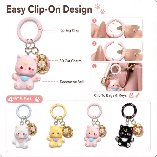 Image of Satmarhz 4 Pcs cute key chain for girls, Cartoon Cat Sakura Ball key charm, Smooth Alloy Bag Pendant for Handbags Backpacks Car Keys Daily Decor Gift