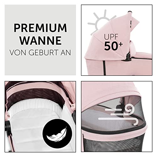 Hauck 2in1 Kinderwagenset Vision X Set mit Babywanne, drehbarer Sportsitz und Beindecke, Gummiräder, Belastbar bis 25 kg, Kompakt Faltbar, Melange Rose