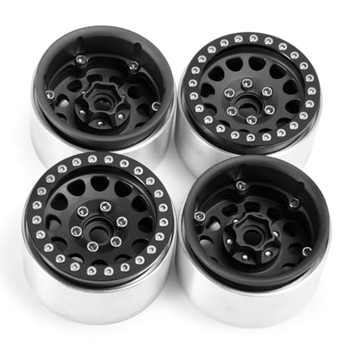 RC�^�C���J�[ For Axial For SCX10 I II 90046 AXI03007 For TRX4 D90 1/10 4�� �A���~���� 1.9�C���` �r�[�h���b�N�z�C�[�� ���� RC�N���[���[�J�[�p(Black 4PCS)