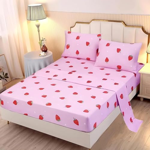 SDY Strawberry Bedding Sheet Set with Pillowcases