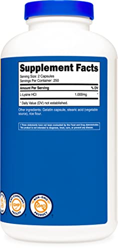 Nutricost L-Lysine 1000Mg Per Serving, 250 Servings, 500 Capsules - Gluten Free, Non-Gmo, 500Mg Per Capsule #TOP5