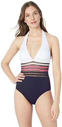 Nautica - Bañador de una pieza para mujer, diseño clásico de media malla,  S, Azul Marino/Rosa : Ropa, Zapatos y Joyería - Amazon.com