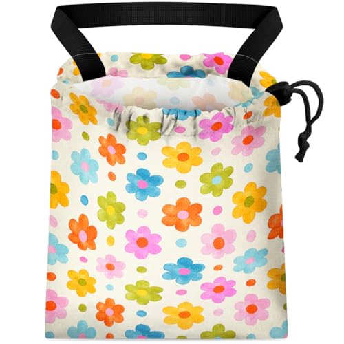 Image of Car Trash Bag Hanging Back of Seat Waterproof Small Cute Printed One-Handed Strap Drawstring Garbage Bags for Car-Flower