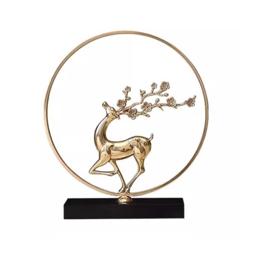 zhuyanbo007 Desk Statue, Pure Copper Plum Blossom Deer Ornament Creative Living Room Desktop Decoration(Gold,S)