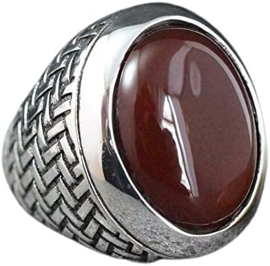 925 SterlingSilver Certified 9 Ct Agate Stone Valentines DayMen Ring US6.5