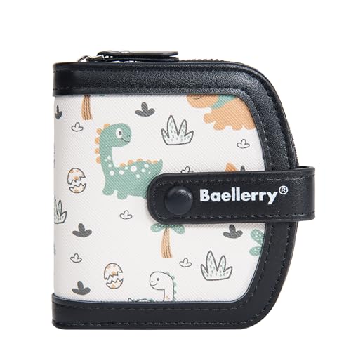 Cute Dinosaur Printed Women’s Short Wallet, Compact and Large Capacity PU Leather Wallet with Zipper, Card Slots, and Coin Pocket (Black)2