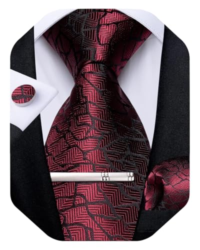 Image of DiBanGu Plaid Ties for Men Silk Checkered Necktie and Pocket Square Cufflinks Tie Clip Set with Gift Box for Wedding Business