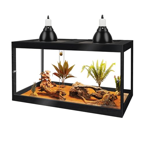 PROLEE Bearded Dragon Tank Reptile Tank with Meatl Mesh Roof and Front Sliding Door Lizard Tank Spacious Reptile Enclosure for Snakes Lguanas Chameleons (Black 30 Gallons)
