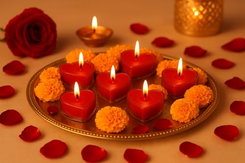 Image of eCraftIndia Set of 10 Romantic Heart Shaped Rose Scented Tea Light Candles for Diwali Anniversary Birthday Valentine Day Decoration Items TLight Candles Valentine Gift for Girlfriend Boyfriend Her Him