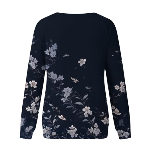 Pull décontracté pour femmes imprimé fleurs en coton doux col rond - 4
