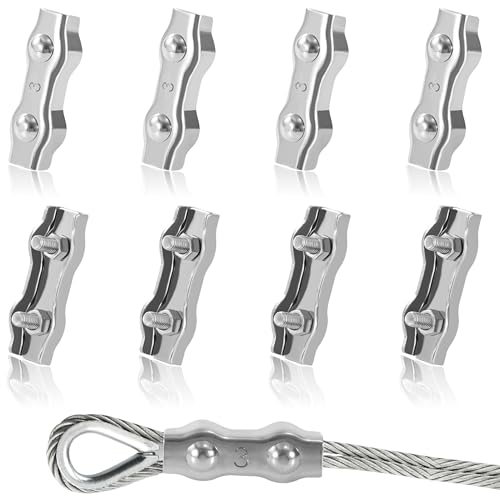 Tunejoy Morsetti per Fune Metalliche M3 Morsetto per Funi Duplex in Acciaio Inox 304 per Funi Metalliche da 3mm Giardino, Cavi, Patio e Vele da Sole 8 Pezzi