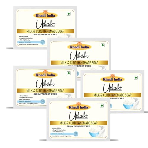 Image of Khadi Milk & Curd Handmade Bathing Soap Bar 125g (Pack of 5) | Natural & Herbal | Moisturizing, Glowing & Brightening Skin | For Dead Skin Cells | All Skin Types | For Men & Women
