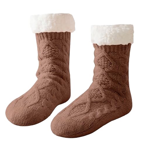 Mayoii Chaussettes pour femme avec doublure en polaire antidérapante pour l'hiver et Noël, marron, Taille unique