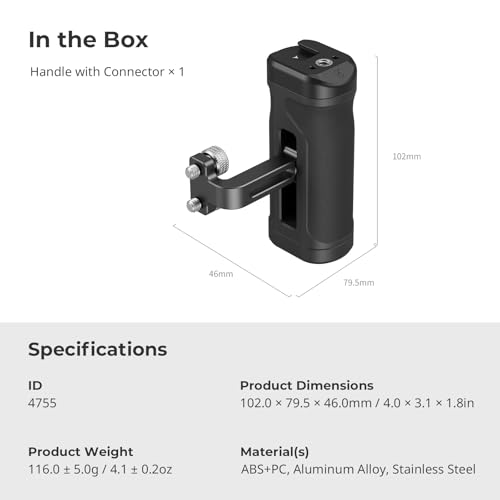 Image of SmallRig Mini Side Handle for 1 /4 inch-20 Threaded Holes, Camera Cage Handle for Left or Right Hand, Up and Down Adjustable, with Built-in Cold Shoe & Threaded Hole - 4755