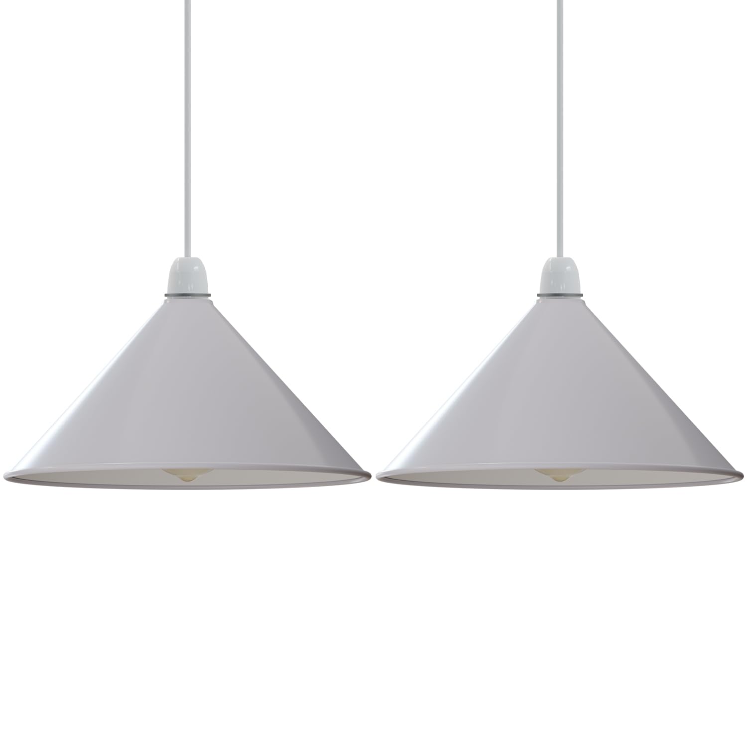 Vintage Metal Retro Style Cone Shape Lamp Shade Easy fit for Living Rooms bedrooms Kitchen Dining Room (White - 2 Pack)