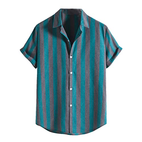 Chemise à manches courtes rayée pour homme bleue taille XL Disimlarl avec col à revers