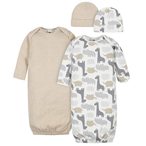 Gerber Baby Boys' 4-Piece Organic Gown and Cap Set, Jungle White, 0-6 Months