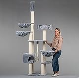 kratzbaum Grosse Katzen stabil XXL Catdream de Luxe Hell Grau katzenkratzbaum für Maine Coon große katzenbaum Deckenhoch deckenspanner schwere Katze kletterbaum kratzmöbel Dicker stamm