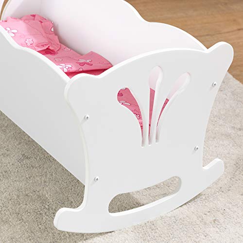 image for KidKraft KidKraft Wooden White Lil' Doll Rocking Cradle with Pink Butt