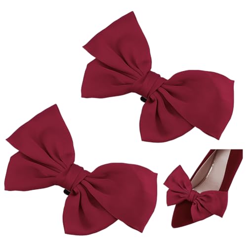 PH PandaHall 2pz Fermagli per Scarpe con Fiocco Rosso In Raso Festa di Nozze Scarpa Fibbia Rimovibili Eleganti Fibbie per Scarpa da Donna Tacchi da Festa Matrimonio Scarpa Basse 9x12.5cm