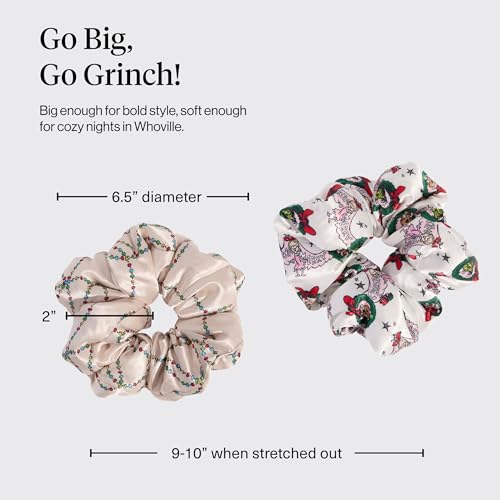 Image of The Grinch x Kitsch Pillow Satin Scrunchies for Women - Hair Ties No Damage, No Crease Hair Accessories | For Day or Night Use | Ideal Gifts for Women - 2pcs
