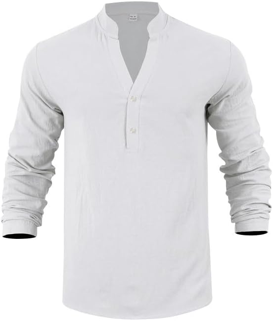 Mens Linen Henley Shirts Casual Long Sleeve Hippie Yoga Tops Lightweight Summer Beach T-Shirt - Image 7