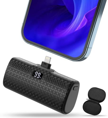 GIN FOXI Portable Charger for iPhone, 22W PD Super Fast Charging Upgraded 5000mAh Small Portable Charger Power Bank Smart LCD Display Mini Portable Phone Charger Battery Pack for iPhone Airpods, Black