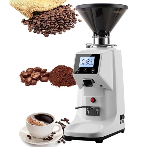 WDDEYYDS Molinillo de Café de Grado Comercial con Muelas Planas de 60mm – 19 Ajustes de Molienda de Precisión + Pantalla de Temporizador Digital, Ideal para Espresso, Goteo y Cold Brew 500ml-White