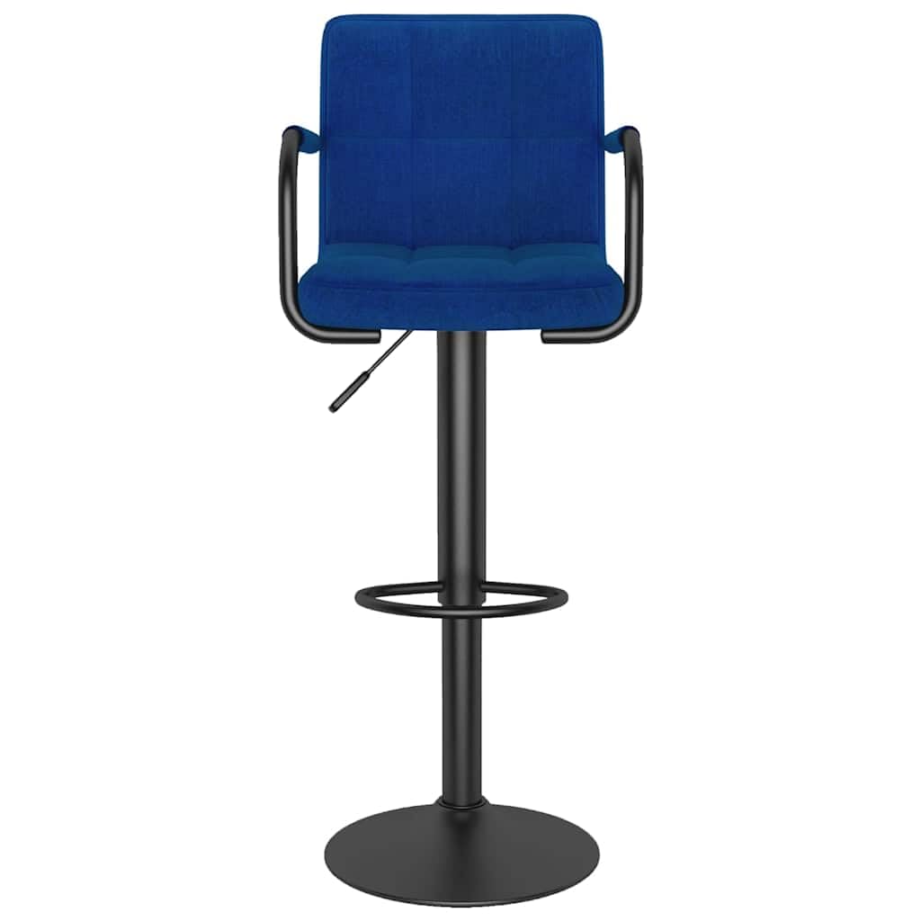 Taburete de bar de 2 unidades, tela azul con respaldo, reposabrazos, altura regulable y giratoria, acero con recubrimiento en polvo, reposapiés, ideal para cocina, comedor, bar y mostrador