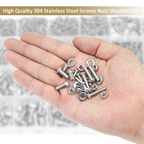 Kindroufly 1285 Pieces M2 M3 M4 M5 Screws Nuts Washers Assortment Kit, Metric Screw Set, Bolts and Nuts, Machine Screws, Fully Machine Thread (Silver, Button Head Socket Cap Screws Kit,)