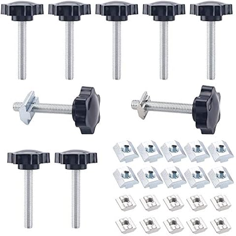 JJWNMLL 10PCS Clamping Screw Knob Star Screw M8 * 50mm thumb screws Bolts Thread Replacement Star Hand Knob Tightening Screw, Black Grip with 10 x 30-M8 and 10 x 40-M8 sliding nuts Cover