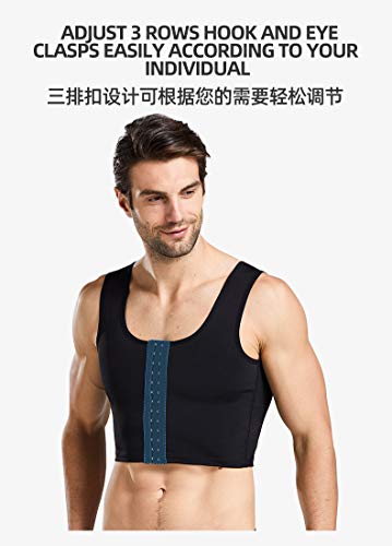 BaronHong męska Body Shaper Klatka piersiowa Płaska kompresja 3 rzędy zapięcie Biust Gorset Kamizelki (czarna, 2XL)