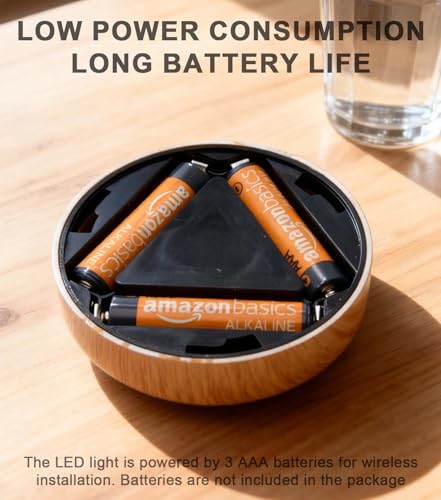 Image of Small Push Light, 6 Pack Under Cabinet Lights Battery Powered, Wood Look LED Touch Light, Wireless Puck Lights Stick On for Kitchen, Wardrobe, Closet