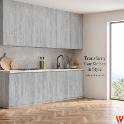 Image of WISDOM Grey Wood Grain Thick Wallpaper Peel and Stick, Waterproof Self-Adhesive Vinyl Contact Paper for Cabinets, Kitchen, Bathroom, Desk, Table & Furniture, Removable & Waterproof 12x48 in Grey Wood