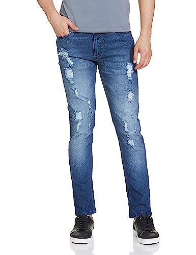 Image of The Indian Garage Co Men's Slim Fit Solid Mid Rise Jeans