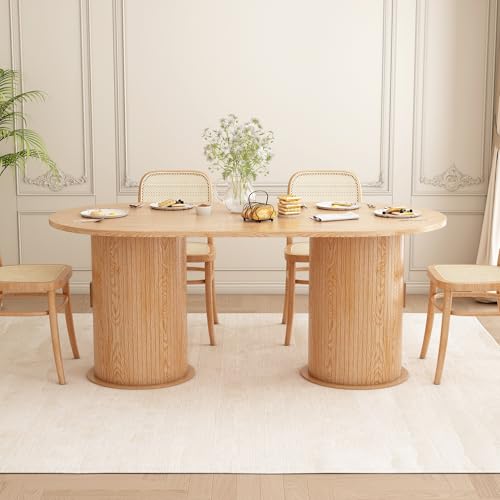 Wumagin Table de Salle à Manger Ovale 180x90cm, Table de Cuisine en Bois Clair avec Rangement, Table à Manger Moderne pour 6-8 Personnes, Idéale pour...