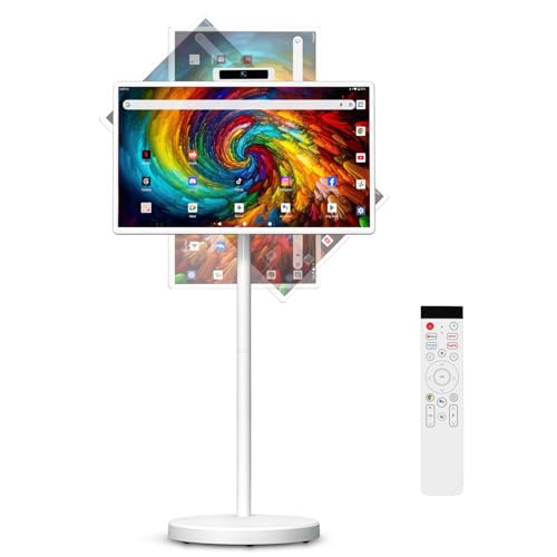 Image of 32 inch Portable Smart Touchscreen Tablet TV on Wheels, Android 15 OS Mobile Smart Display with Google EDLA Certification, 8GB+128GB, Built-in Battery, 2K Camera, Wireless Casting, Rotating Rolling Stand