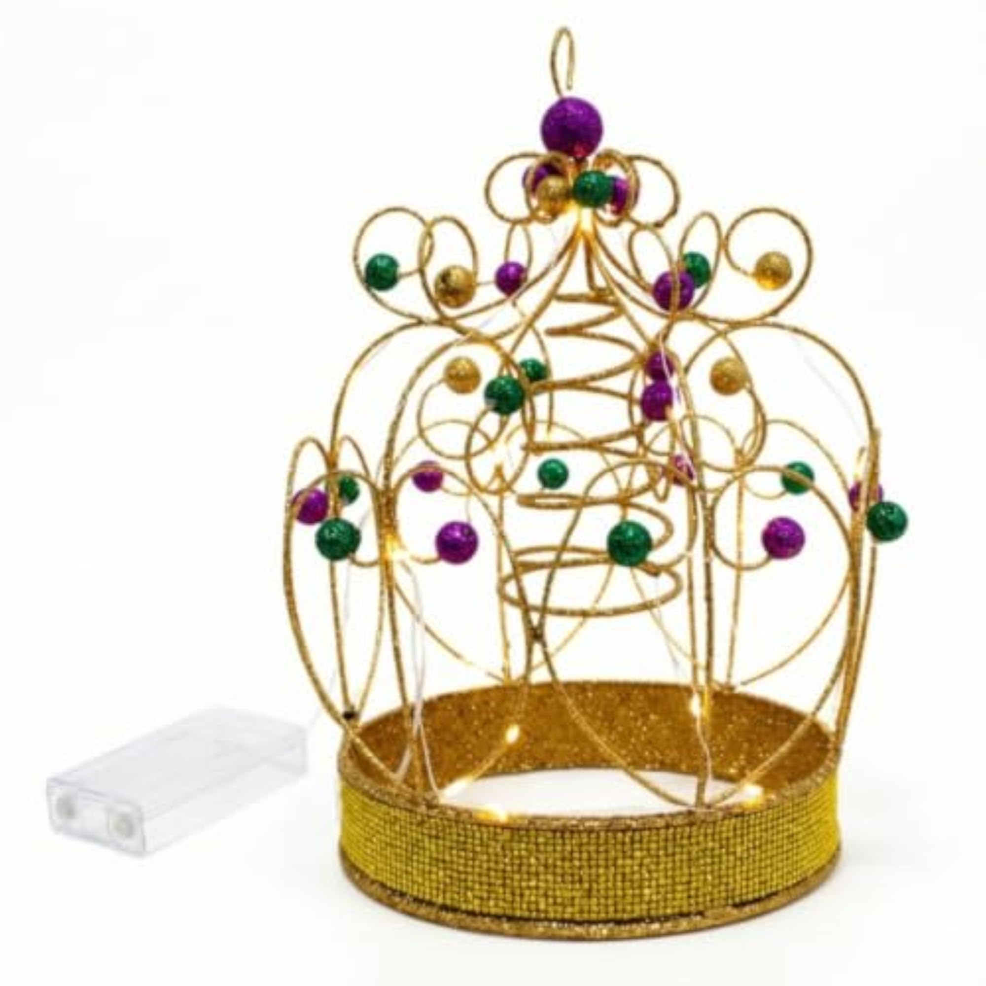 Warm-White Beaded Crown Table Light, Glittering Crown-Shaped Decoration