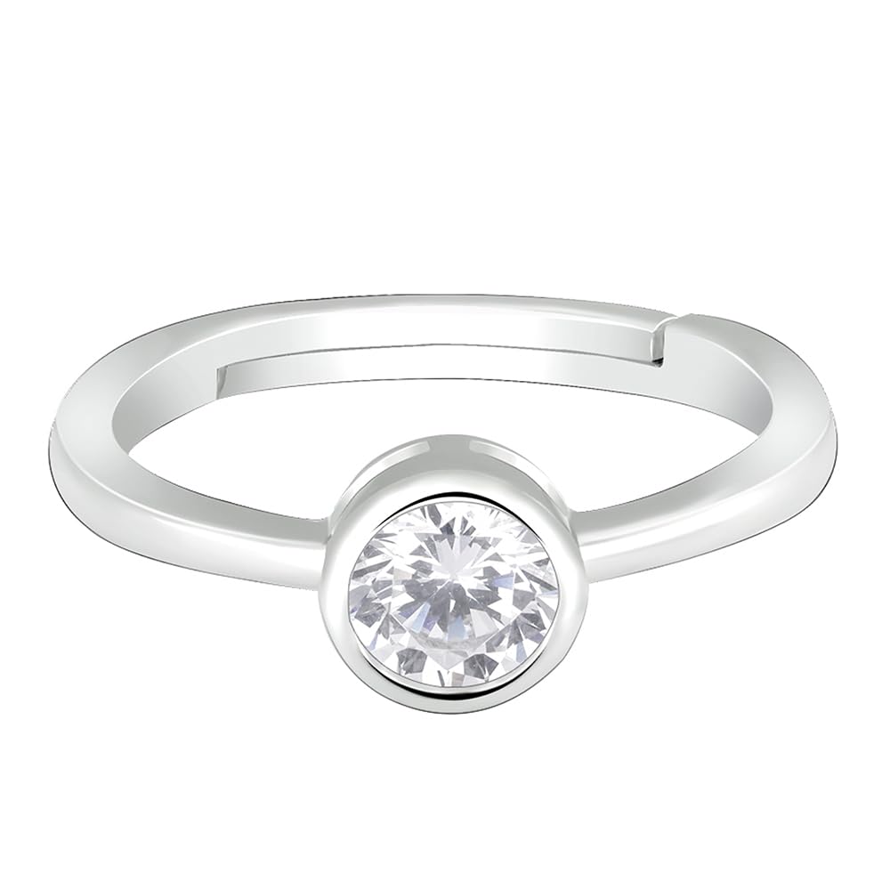 925 Silver Zircon Classic Circular Ring, Adjustable | Gifts for Women and Girls | With Certificate of Authenticity and 925 Stamp | 6 Months Warranty*-image-23